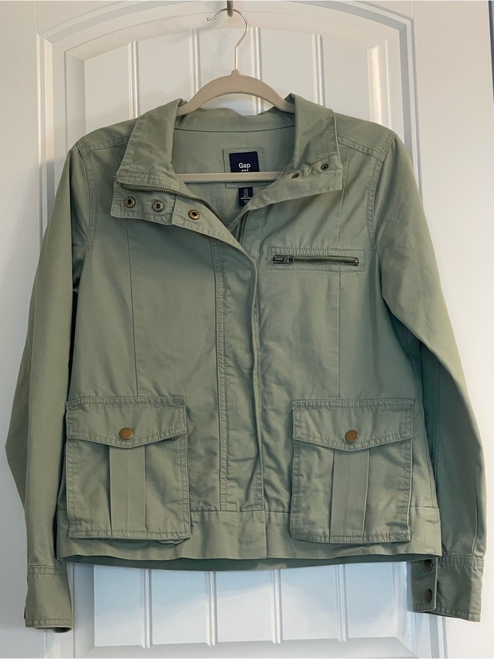 GAP Olive Green Utility Jacket with Zipper and Snap Pockets
